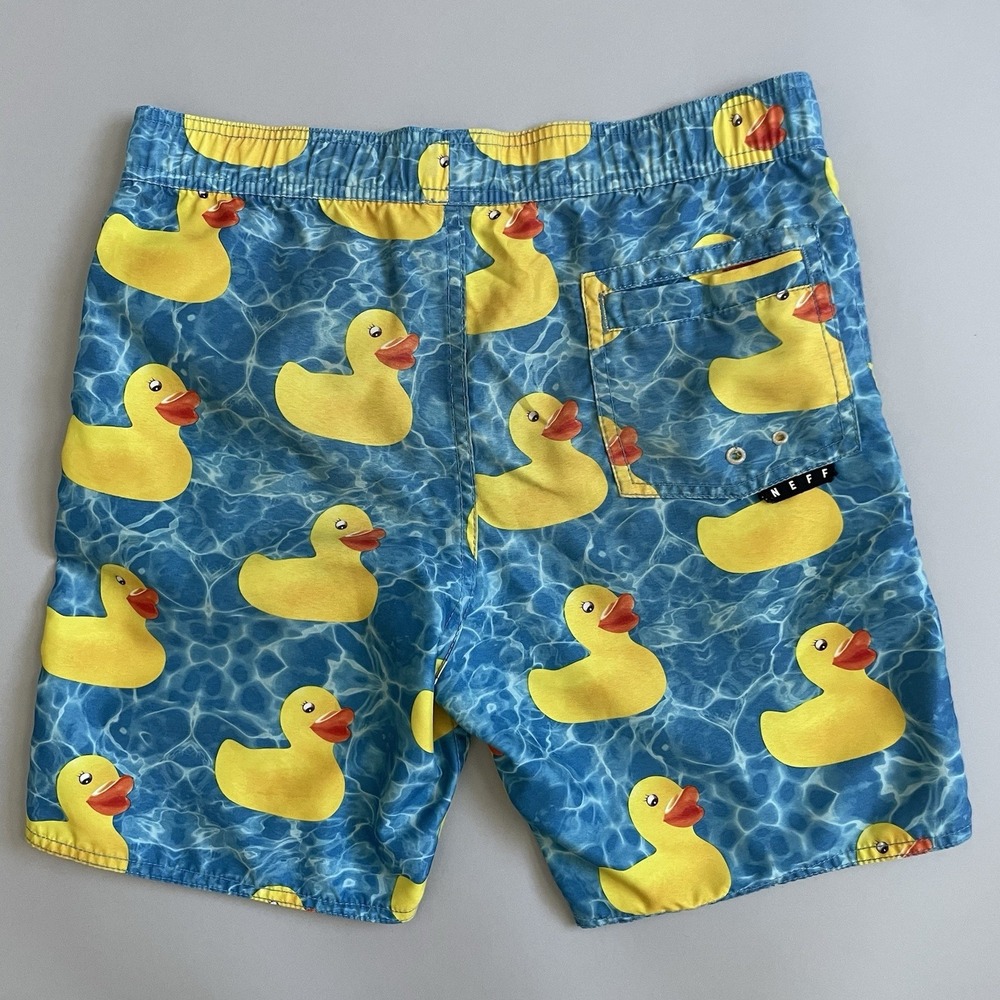 Neff Men's Swim Trunks Medium Rubber Duck Print Blue Yellow Board Shorts M - Picture 7 of 10